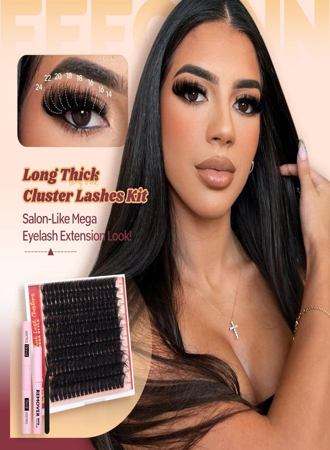 Eefofnn Fluffy Lash Clusters Kit Dramatic 270D Cluster Eyelash Extensions Kit 14-24mm Long Eyelash Clusters Kit Thick Volume Individual Lashes Bond and Seal Remover Tweezers Mega Lash Extension Kit by Eefofnn - Image 3
